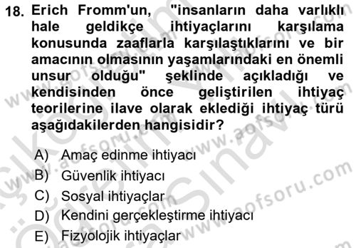 Çalışma Psikolojisi Dersi 2025 - 2026 Yılı (Vize) Ara Sınav Soruları 18. Soru
