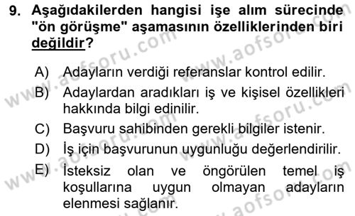 Çalışma Psikolojisi Dersi 2025 - 2026 Yılı (Vize) Ara Sınav Soruları 9. Soru