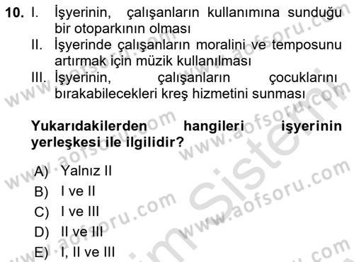 Çalışma Psikolojisi Dersi 2025 - 2026 Yılı (Final) Dönem Sonu Sınav Soruları 10. Soru