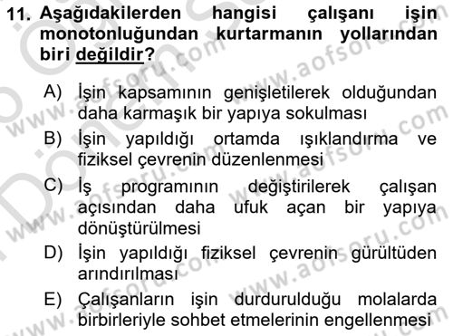 Çalışma Psikolojisi Dersi 2025 - 2026 Yılı (Final) Dönem Sonu Sınav Soruları 11. Soru