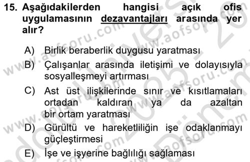 Çalışma Psikolojisi Dersi 2025 - 2026 Yılı (Final) Dönem Sonu Sınav Soruları 15. Soru