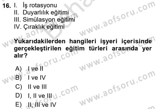 Çalışma Psikolojisi Dersi 2025 - 2026 Yılı (Final) Dönem Sonu Sınav Soruları 16. Soru