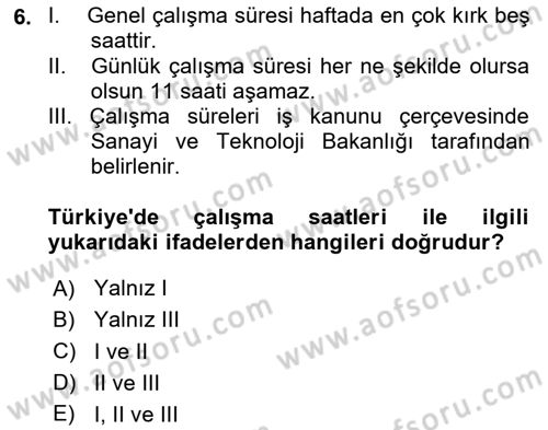 Çalışma Psikolojisi Dersi 2025 - 2026 Yılı (Final) Dönem Sonu Sınav Soruları 6. Soru