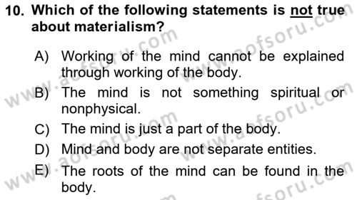 Psychology Dersi 2020 - 2021 Yılı Yaz Okulu Sınav Soruları 10. Soru
