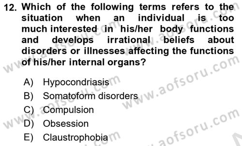 Psychology Dersi 2020 - 2021 Yılı Yaz Okulu Sınav Soruları 12. Soru