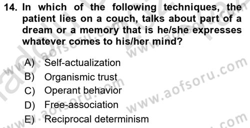 Psychology Dersi 2020 - 2021 Yılı Yaz Okulu Sınav Soruları 14. Soru