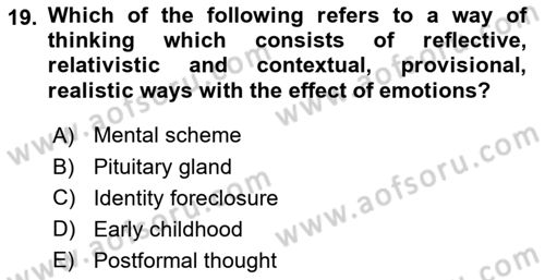 Psychology Dersi 2020 - 2021 Yılı Yaz Okulu Sınav Soruları 19. Soru