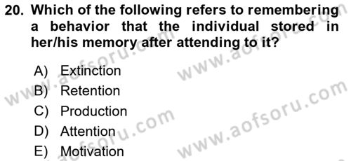 Psychology Dersi 2020 - 2021 Yılı Yaz Okulu Sınav Soruları 20. Soru
