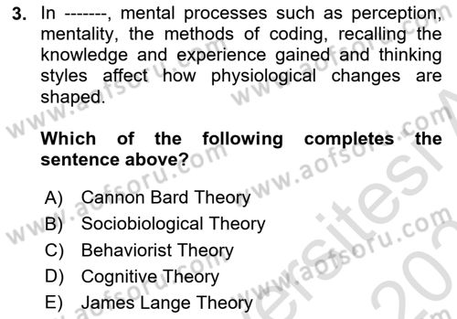 Psychology Dersi 2020 - 2021 Yılı Yaz Okulu Sınav Soruları 3. Soru