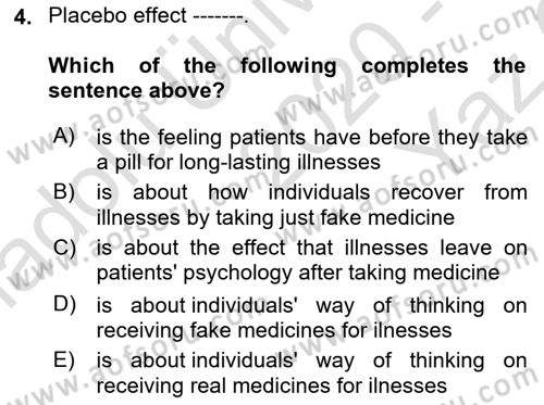 Psychology Dersi 2020 - 2021 Yılı Yaz Okulu Sınav Soruları 4. Soru