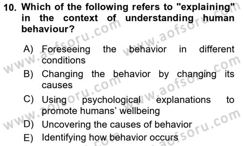 Psychology Dersi 2021 - 2022 Yılı (Vize) Ara Sınav Soruları 10. Soru