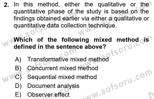 Psychology Dersi 2021 - 2022 Yılı (Vize) Ara Sınav Soruları 2. Soru