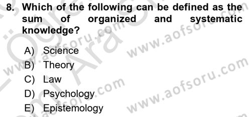 Psychology Dersi 2021 - 2022 Yılı (Vize) Ara Sınav Soruları 8. Soru
