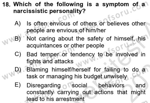 Psychology Dersi 2021 - 2022 Yılı (Final) Dönem Sonu Sınav Soruları 18. Soru