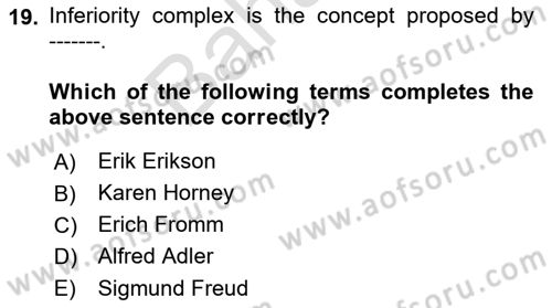 Psychology Dersi 2021 - 2022 Yılı (Final) Dönem Sonu Sınav Soruları 19. Soru