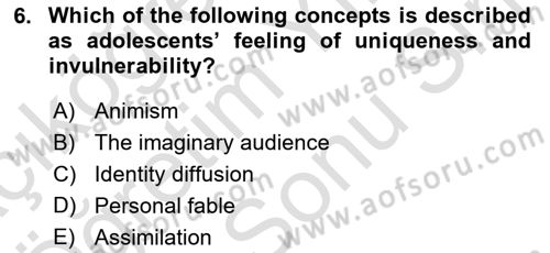 Psychology Dersi 2021 - 2022 Yılı (Final) Dönem Sonu Sınav Soruları 6. Soru