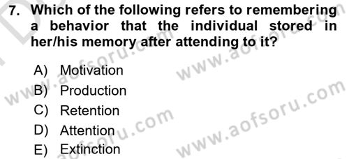 Psychology Dersi 2021 - 2022 Yılı (Final) Dönem Sonu Sınav Soruları 7. Soru