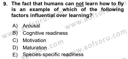 Psychology Dersi 2021 - 2022 Yılı (Final) Dönem Sonu Sınav Soruları 9. Soru