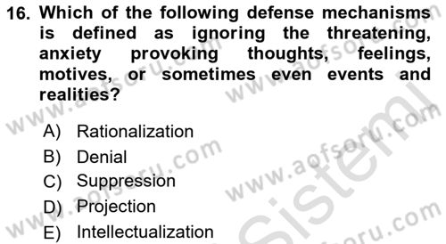 Psychology Dersi 2021 - 2022 Yılı Yaz Okulu Sınav Soruları 16. Soru