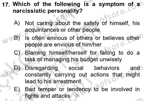 Psychology Dersi 2021 - 2022 Yılı Yaz Okulu Sınav Soruları 17. Soru