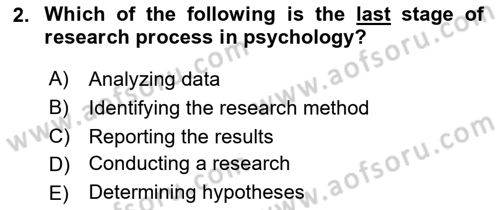 Psychology Dersi 2021 - 2022 Yılı Yaz Okulu Sınav Soruları 2. Soru