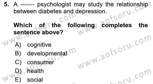 Psychology Dersi 2021 - 2022 Yılı Yaz Okulu Sınav Soruları 5. Soru