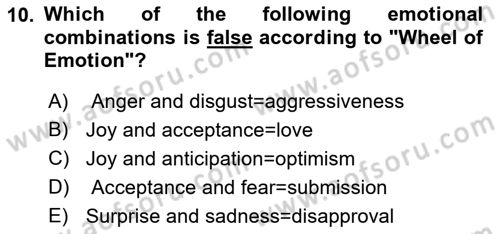 Psychology Dersi 2022 - 2023 Yılı Yaz Okulu Sınav Soruları 10. Soru