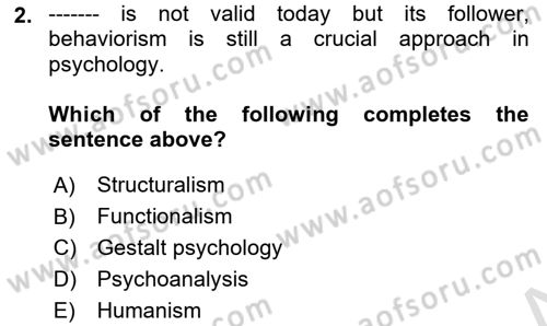 Psychology Dersi 2022 - 2023 Yılı Yaz Okulu Sınav Soruları 2. Soru