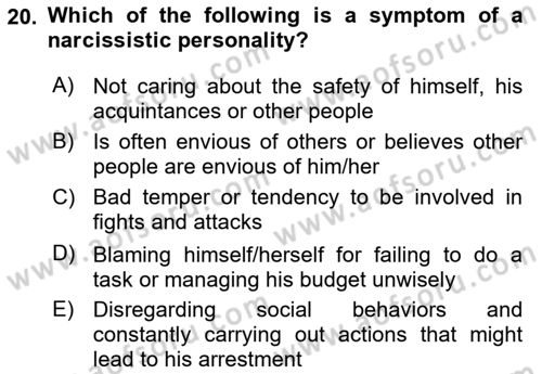 Psychology Dersi 2022 - 2023 Yılı Yaz Okulu Sınav Soruları 20. Soru