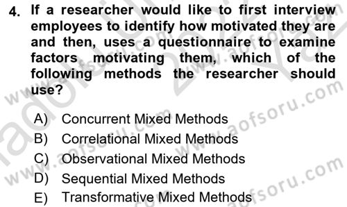 Psychology Dersi 2022 - 2023 Yılı Yaz Okulu Sınav Soruları 4. Soru