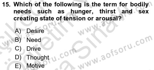 Psychology Dersi 2023 - 2024 Yılı (Vize) Ara Sınav Soruları 15. Soru