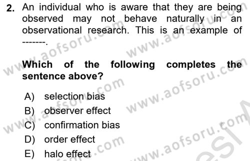 Psychology Dersi 2023 - 2024 Yılı (Vize) Ara Sınav Soruları 2. Soru