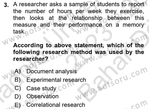 Psychology Dersi 2023 - 2024 Yılı (Vize) Ara Sınav Soruları 3. Soru