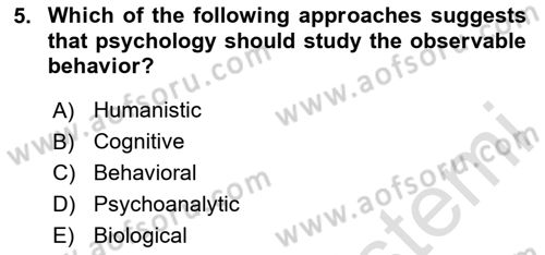 Psychology Dersi 2023 - 2024 Yılı (Vize) Ara Sınav Soruları 5. Soru