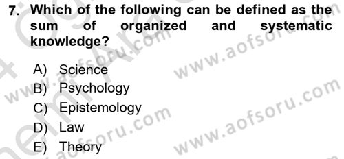 Psychology Dersi 2023 - 2024 Yılı (Vize) Ara Sınav Soruları 7. Soru