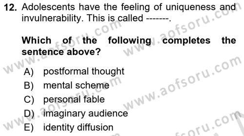 Psychology Dersi 2023 - 2024 Yılı (Final) Dönem Sonu Sınav Soruları 12. Soru