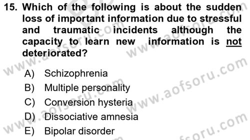 Psychology Dersi 2023 - 2024 Yılı (Final) Dönem Sonu Sınav Soruları 15. Soru