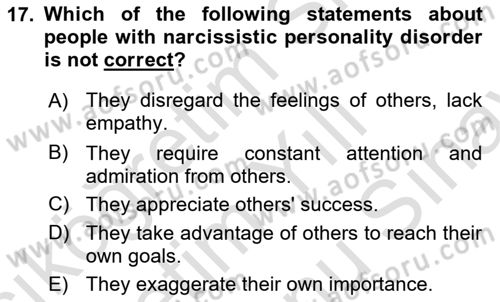 Psychology Dersi 2023 - 2024 Yılı (Final) Dönem Sonu Sınav Soruları 17. Soru