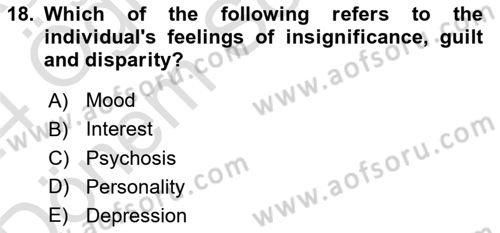 Psychology Dersi 2023 - 2024 Yılı (Final) Dönem Sonu Sınav Soruları 18. Soru