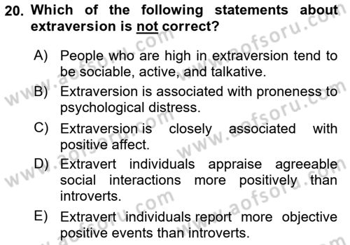 Psychology Dersi 2023 - 2024 Yılı (Final) Dönem Sonu Sınav Soruları 20. Soru