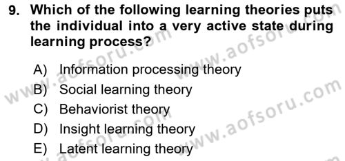 Psychology Dersi 2023 - 2024 Yılı (Final) Dönem Sonu Sınav Soruları 9. Soru