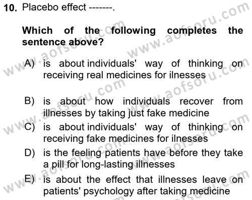 Psychology Dersi 2023 - 2024 Yılı Yaz Okulu Sınav Soruları 10. Soru