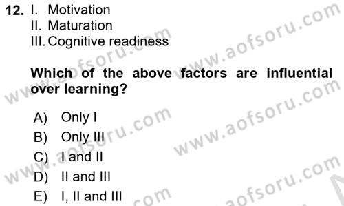 Psychology Dersi 2023 - 2024 Yılı Yaz Okulu Sınav Soruları 12. Soru