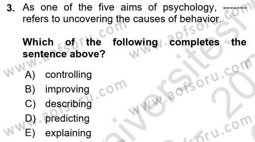 Psychology Dersi 2023 - 2024 Yılı Yaz Okulu Sınav Soruları 3. Soru