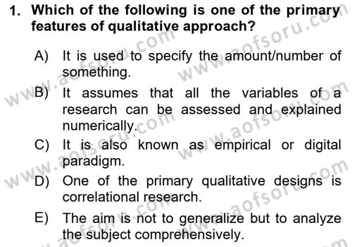 Psychology Dersi 2024 - 2025 Yılı (Vize) Ara Sınav Soruları 1. Soru