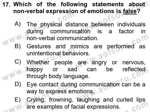Psychology Dersi 2024 - 2025 Yılı (Vize) Ara Sınav Soruları 17. Soru