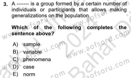 Psychology Dersi 2024 - 2025 Yılı (Vize) Ara Sınav Soruları 3. Soru