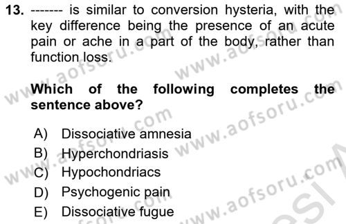 Psychology Dersi 2024 - 2025 Yılı (Final) Dönem Sonu Sınav Soruları 13. Soru