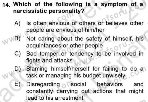 Psychology Dersi 2024 - 2025 Yılı (Final) Dönem Sonu Sınav Soruları 14. Soru