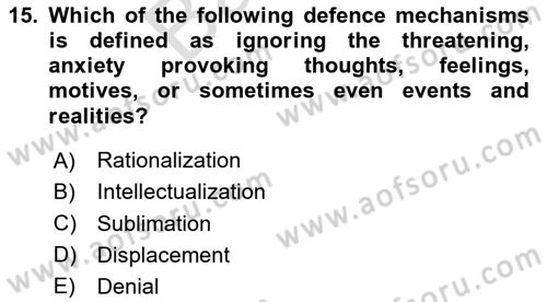 Psychology Dersi 2024 - 2025 Yılı (Final) Dönem Sonu Sınav Soruları 15. Soru